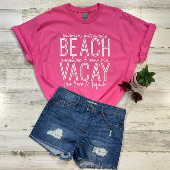 Beach Vacay Mimosa Mornings Tan Lines Tequila X-Large T-Shirt Short Sleeve - Picture 1 of 6